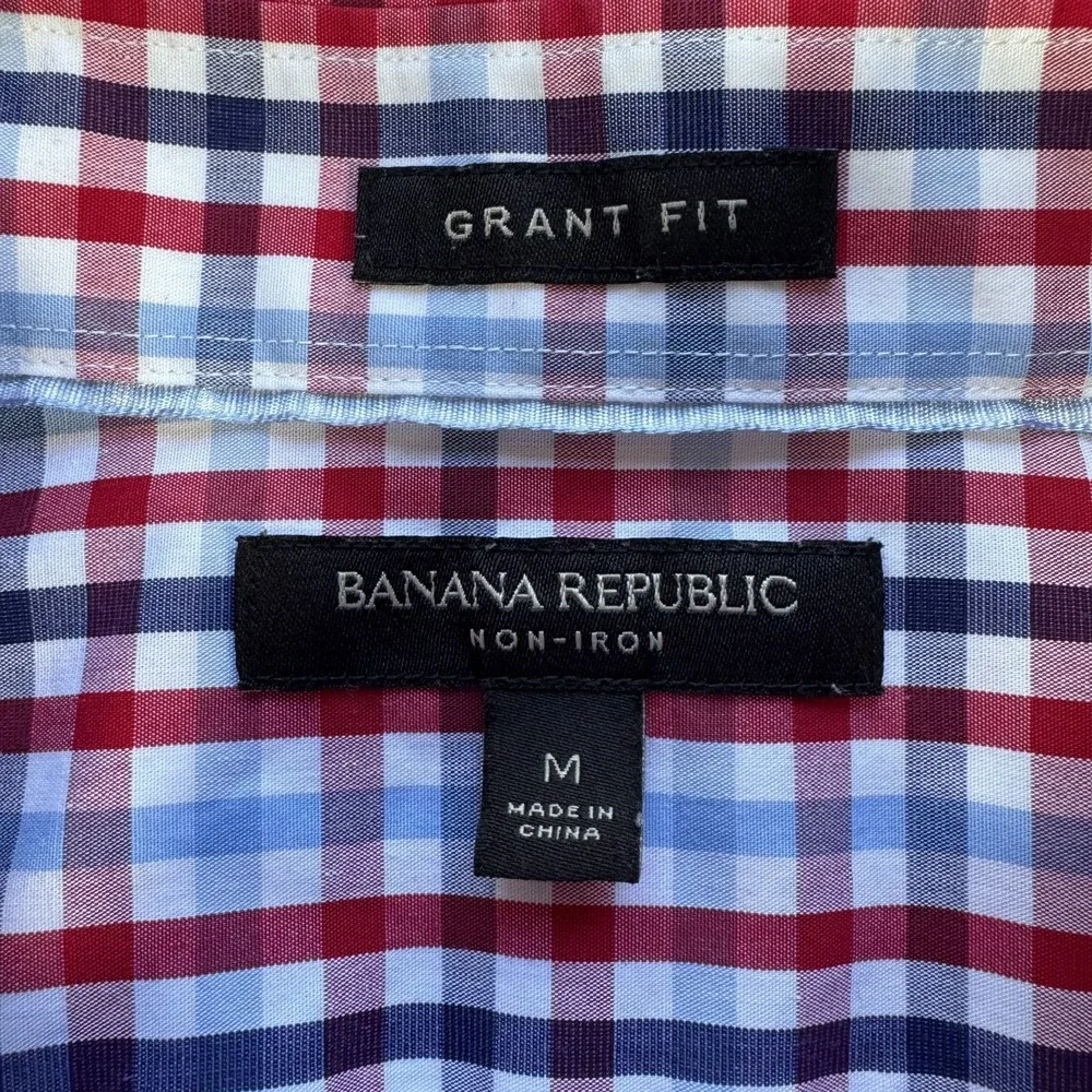 BANANA REPUBLIC Non Iron Grant Fit Button Up L/S Shirt Mens Medium BlueRedWhite